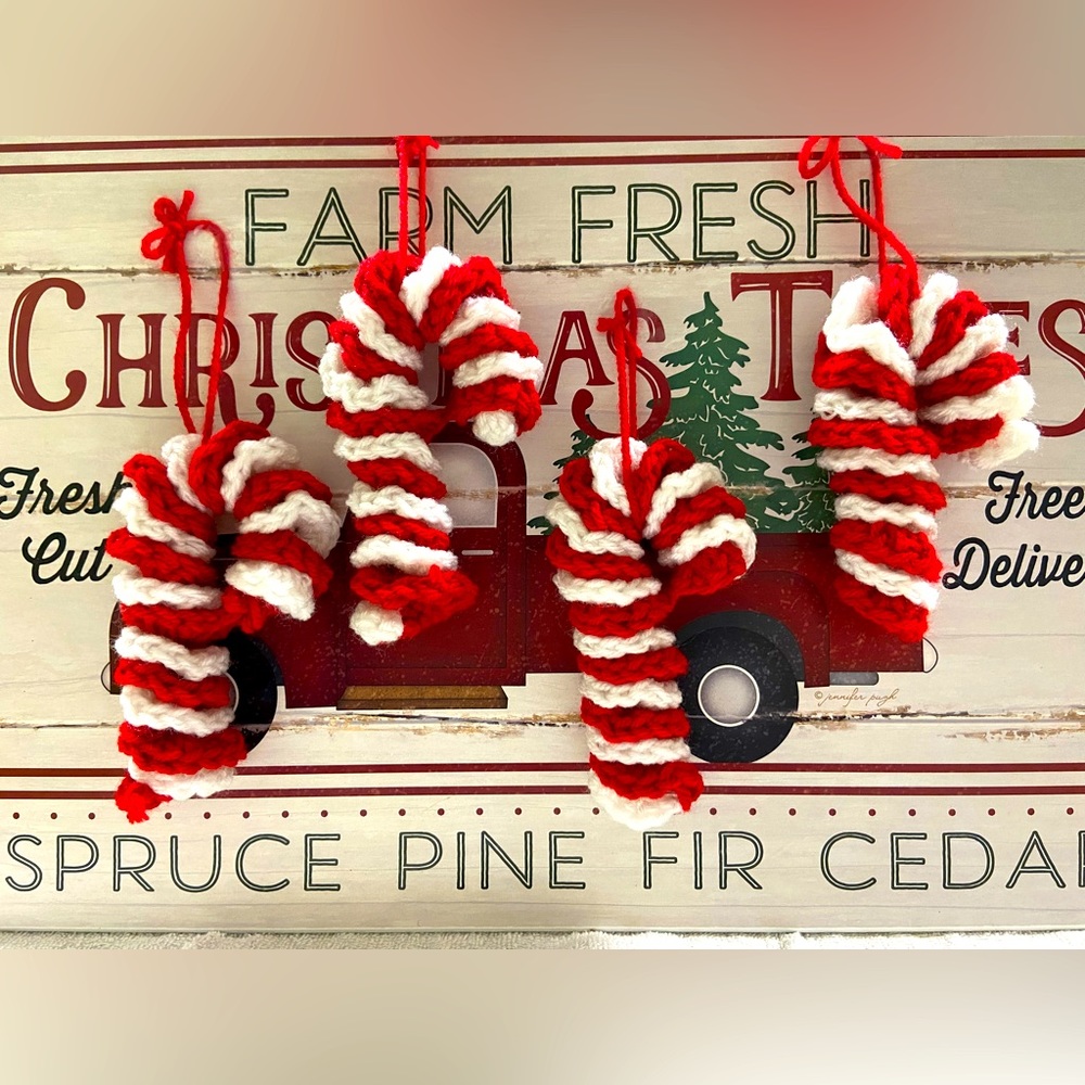 Handmade crochet candy cane ornament